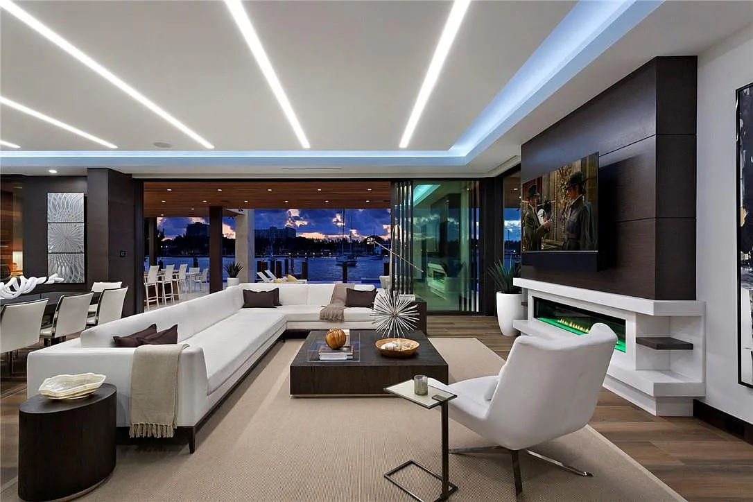 Electrical installation in a Palm Beach mansion living room
